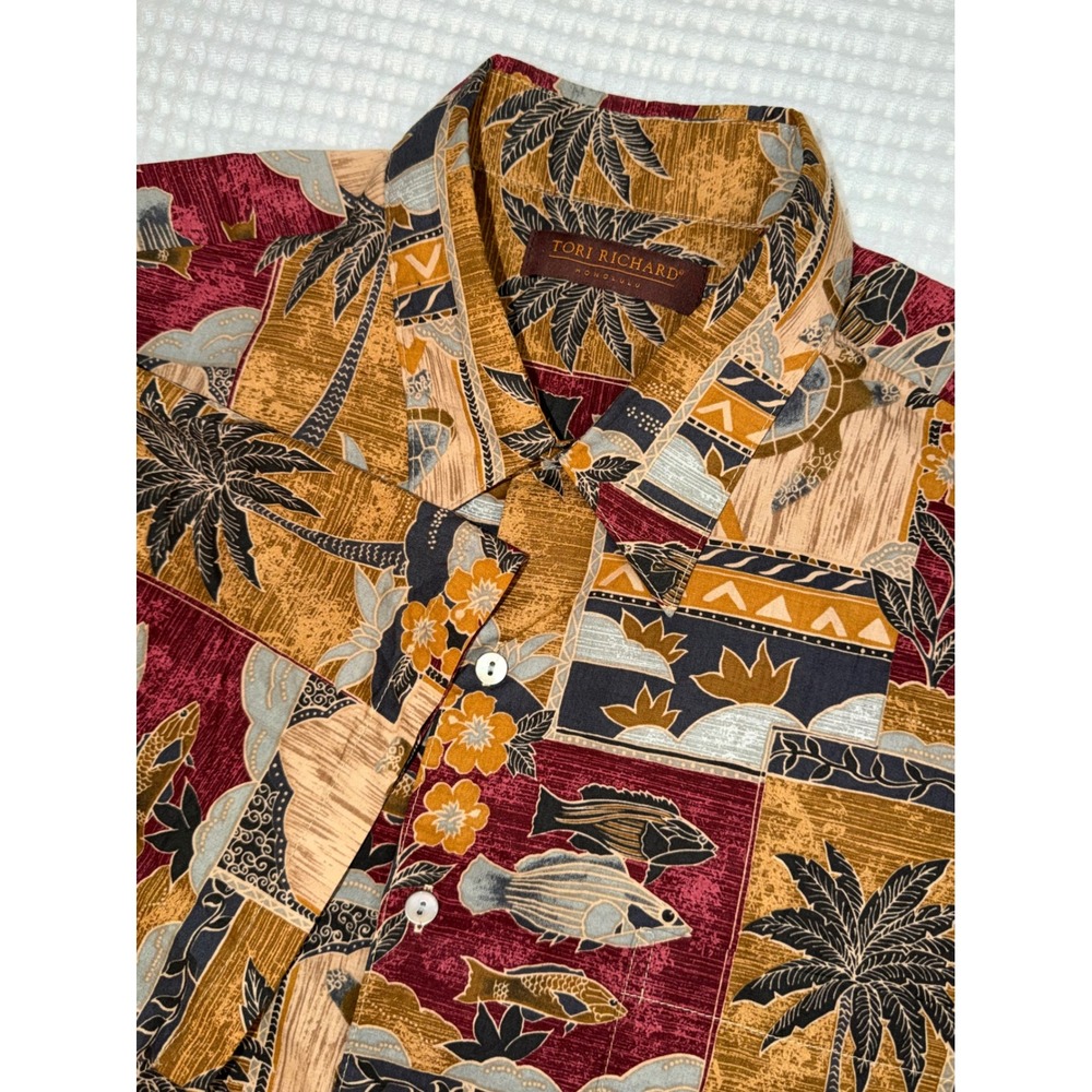Tori Richard Button Down Shirt Mens L Multicolor Tropical Fish Turtle Hawaiian